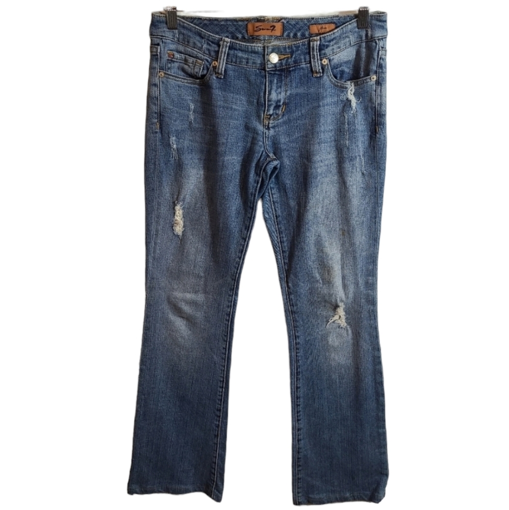 Seven7  Flare Blue Disstressed Denim Jeans